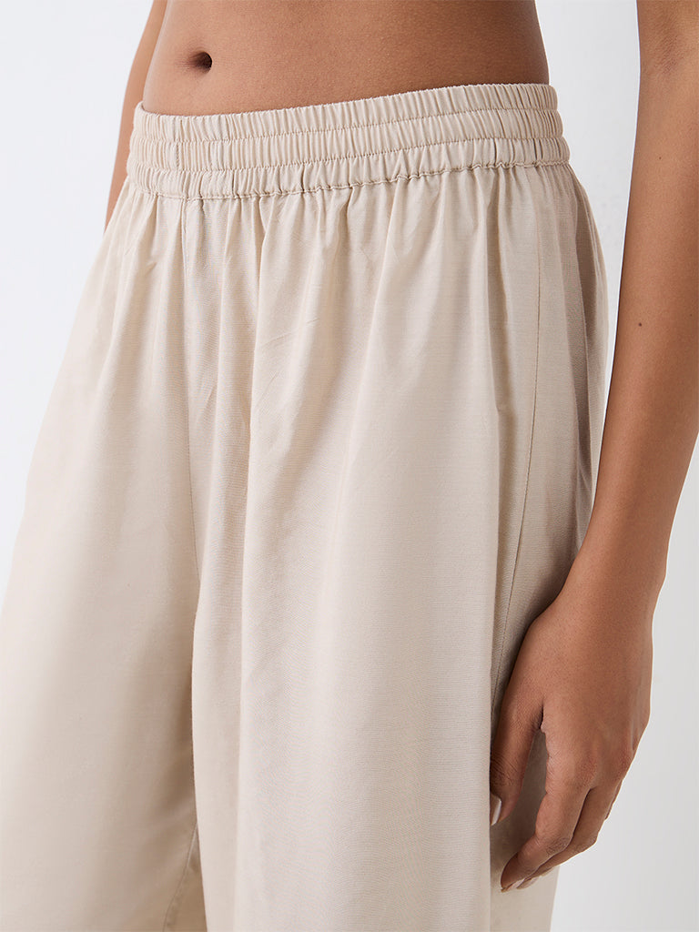 Zuba Light Beige Solid Pants