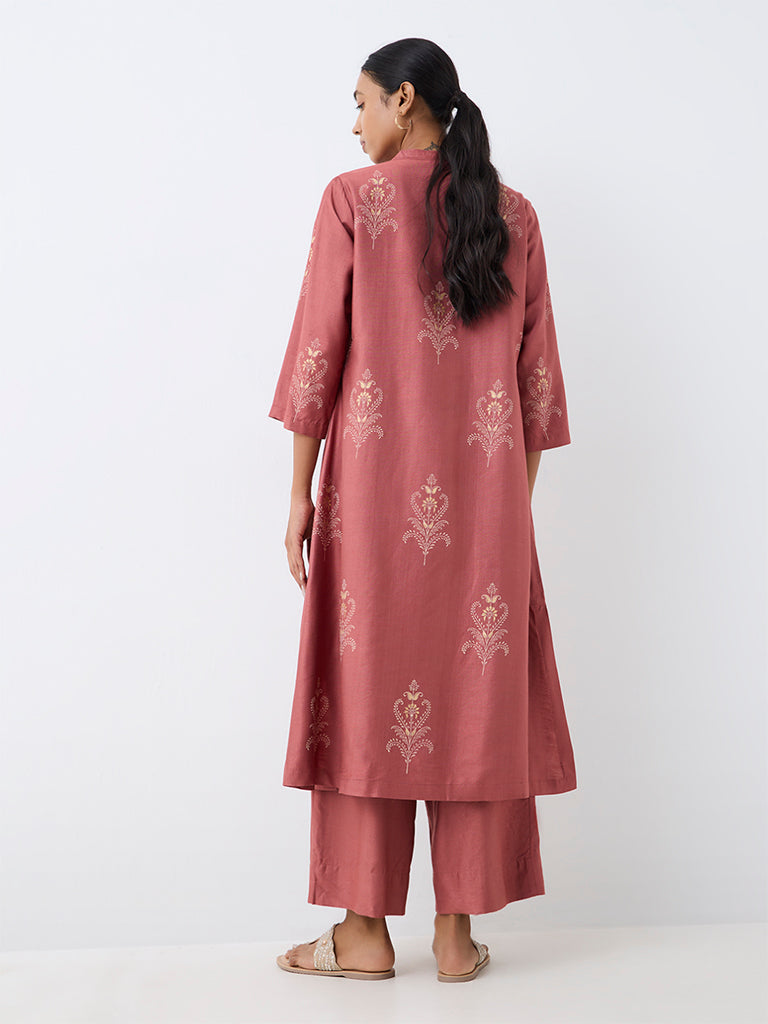 Zuba Dusty Pink Foliage Pattern A-Line Kurta