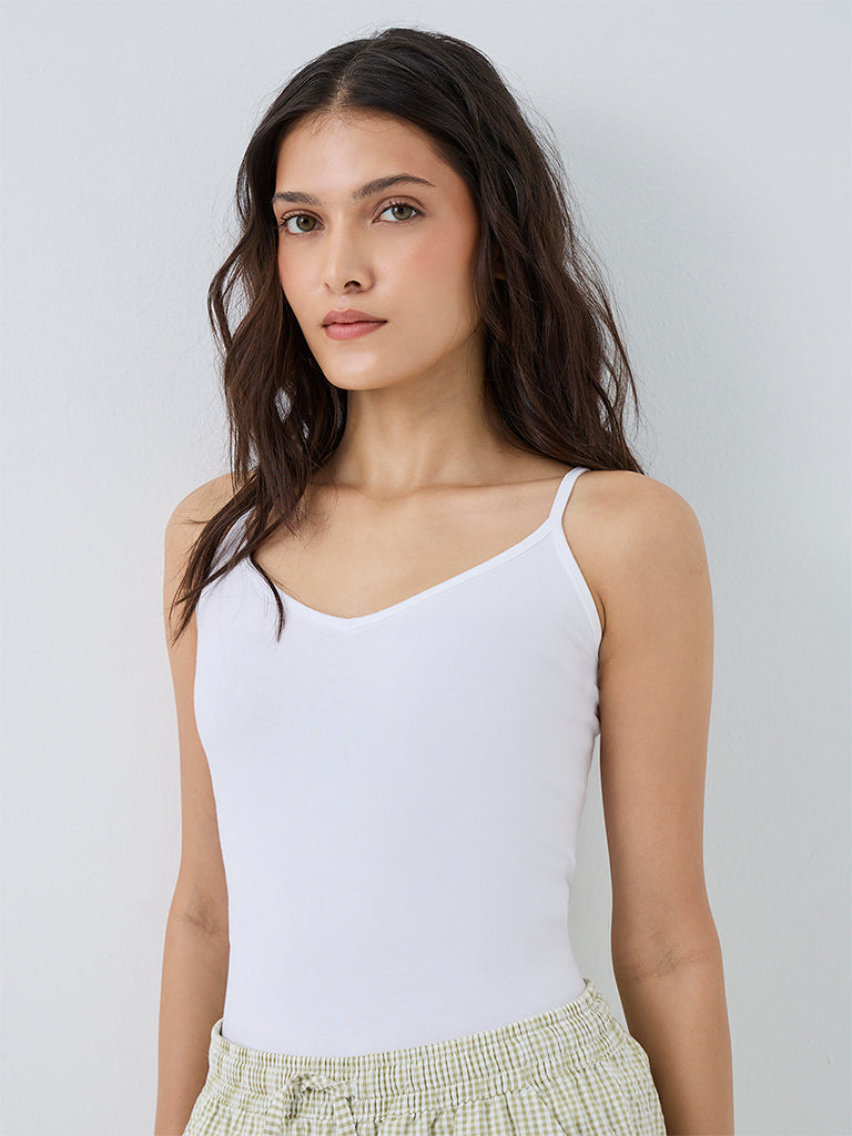 Wunderlove White Cotton-Blend Camisoles - Pack of 3