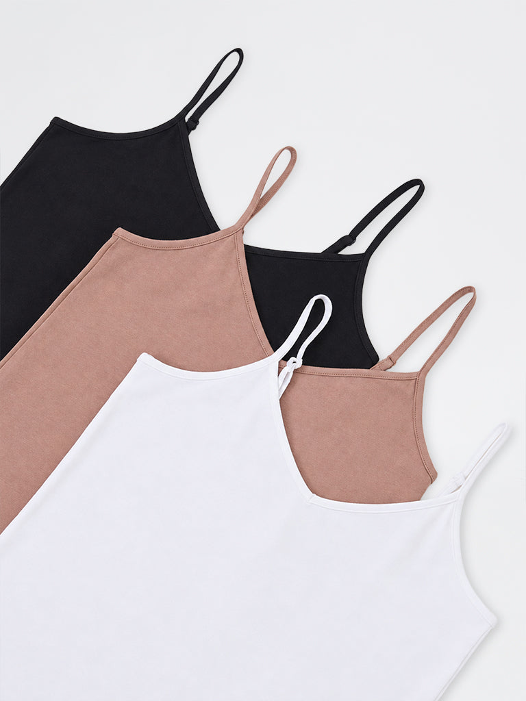 Wunderlove White Cotton-Blend Camisoles - Pack of 3