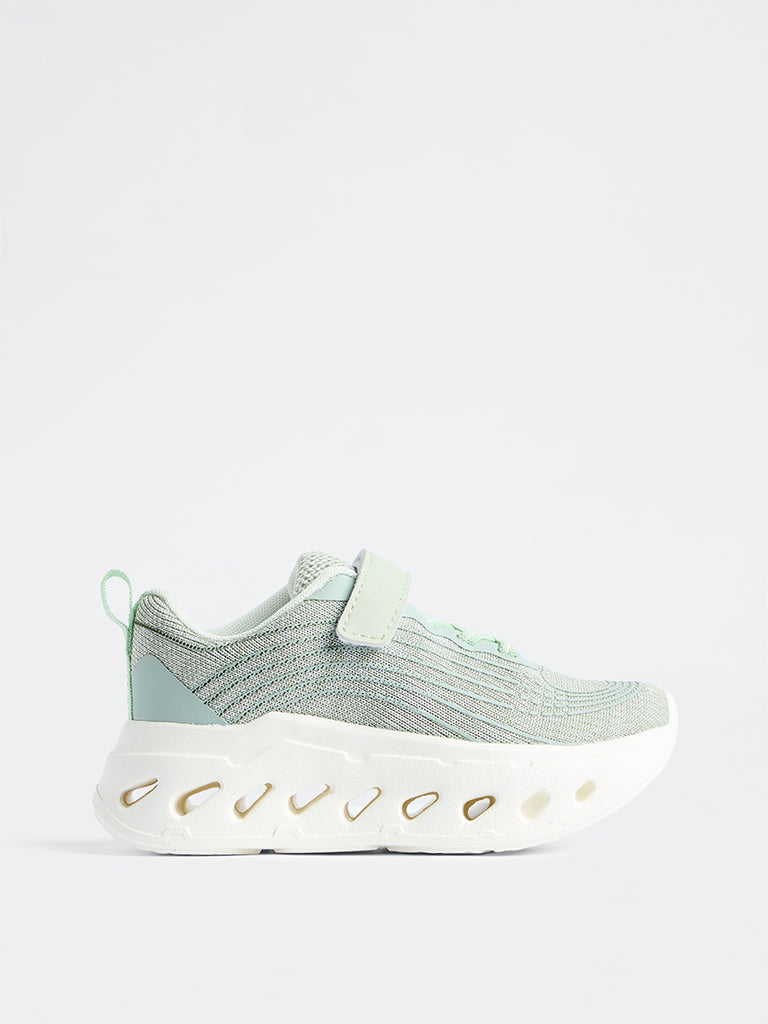 Yellow Mint Knit-Textured Lace-Up Chunky Sneakers