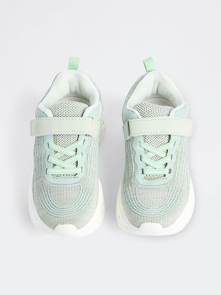 Yellow Mint Knit-Textured Lace-Up Chunky Sneakers