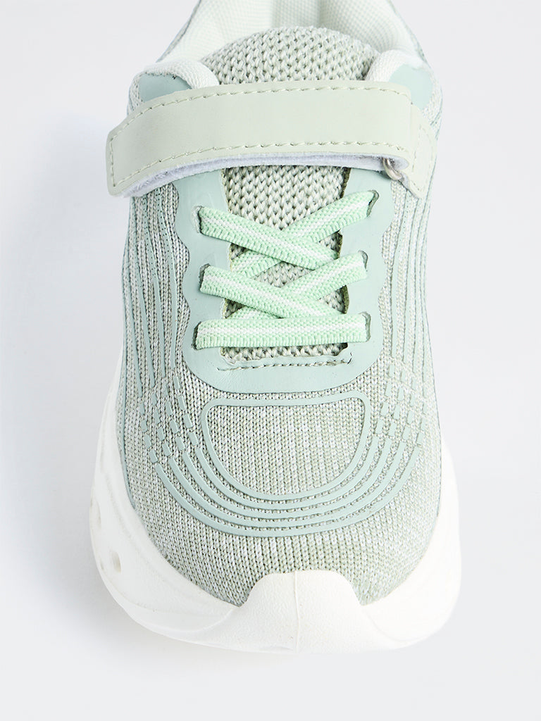 Yellow Mint Knit-Textured Lace-Up Chunky Sneakers