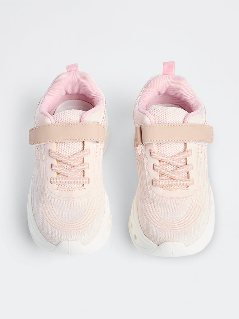 Yellow Peach Knit-Textured Lace-Up Chunky Sneakers