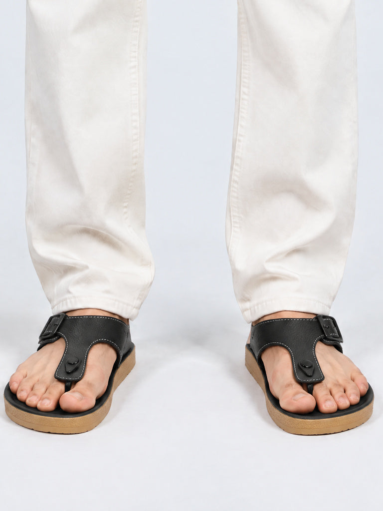 SOLEPLAY Black Thong-Strap Slip-On Sandals
