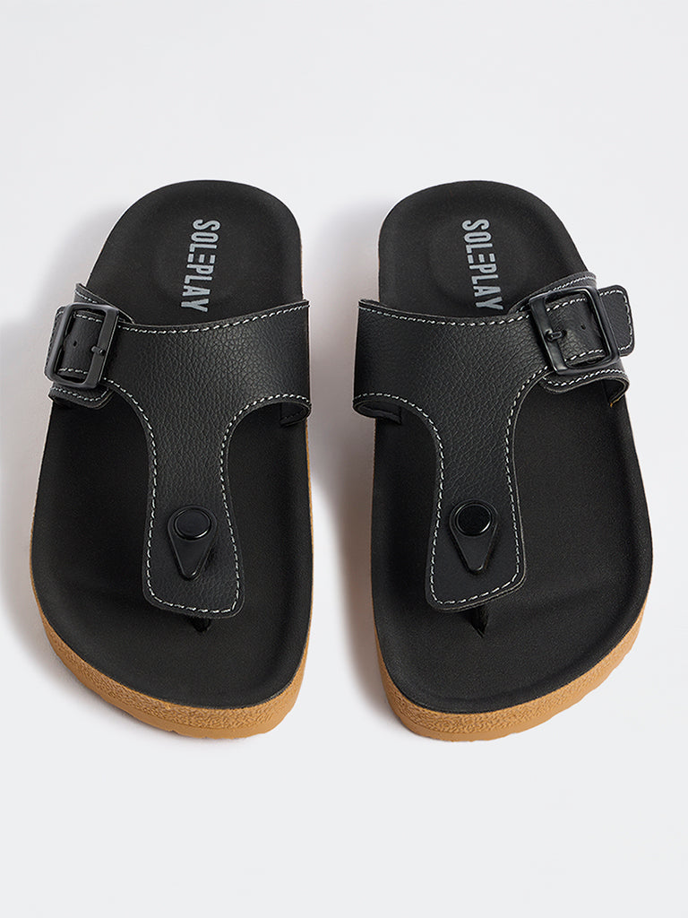 SOLEPLAY Black Thong-Strap Slip-On Sandals