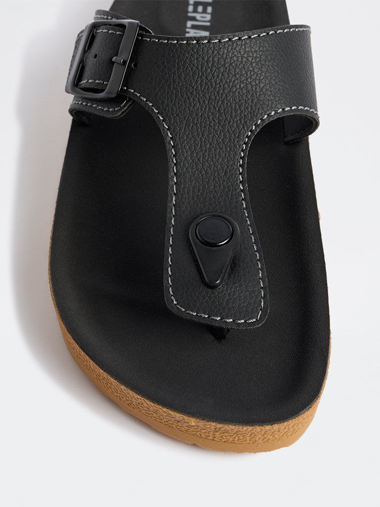 SOLEPLAY Black Thong-Strap Slip-On Sandals