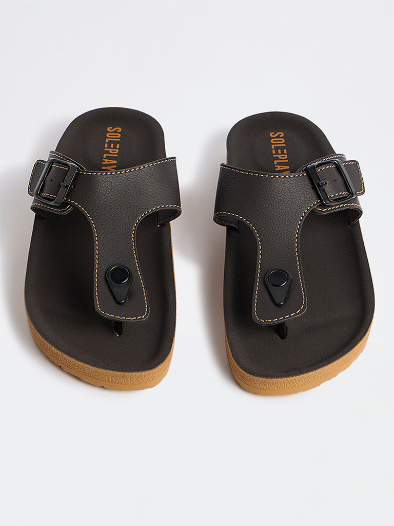 SOLEPLAY Dark Brown Thong-Strap Slip-On Sandals