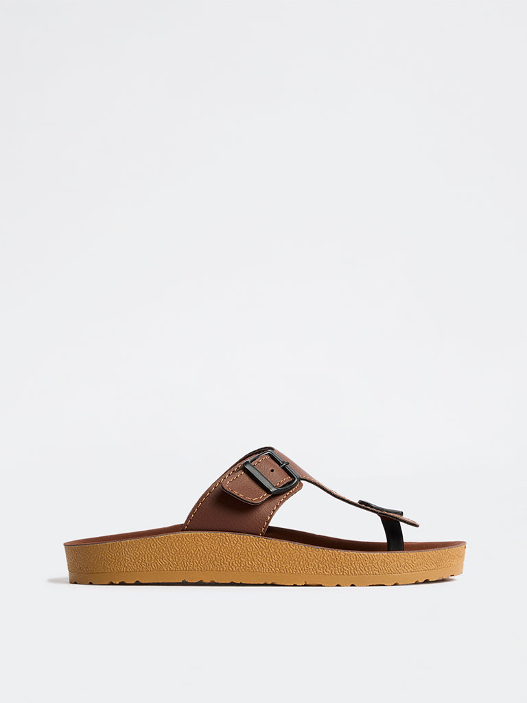 SOLEPLAY Tan Textured Thong-Strap Sandals