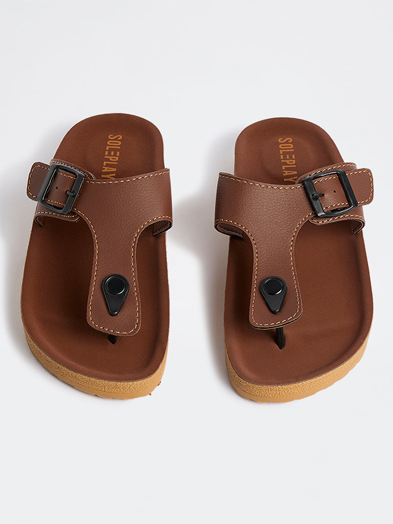 SOLEPLAY Tan Textured Thong-Strap Sandals