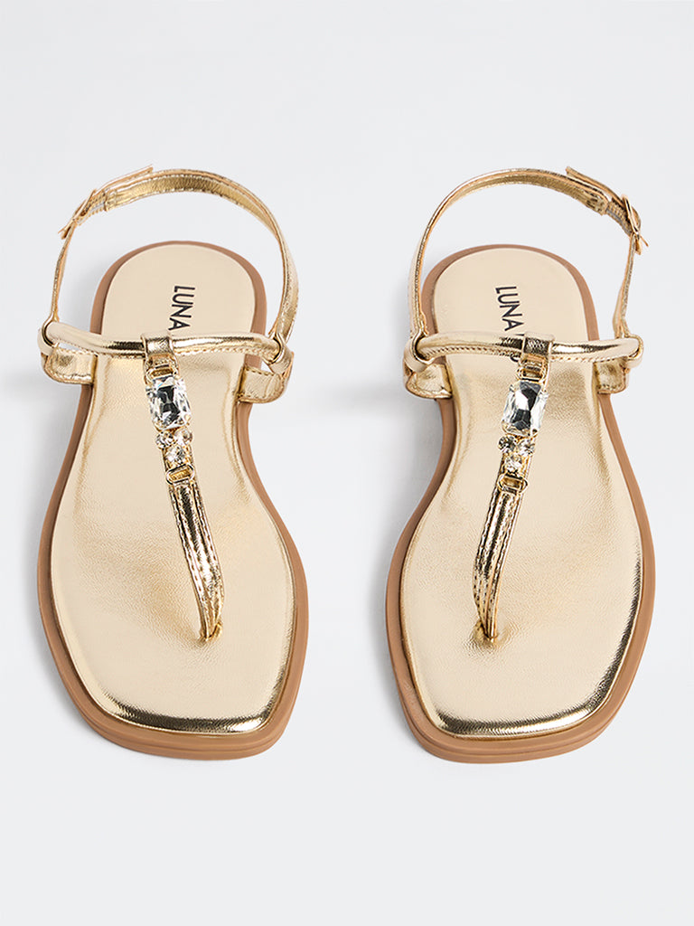 LUNA BLU Gold Embellished Slingback Sandals