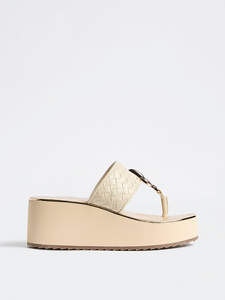 LUNA BLU Ivory Thong-Strap Platform Heel Sandals