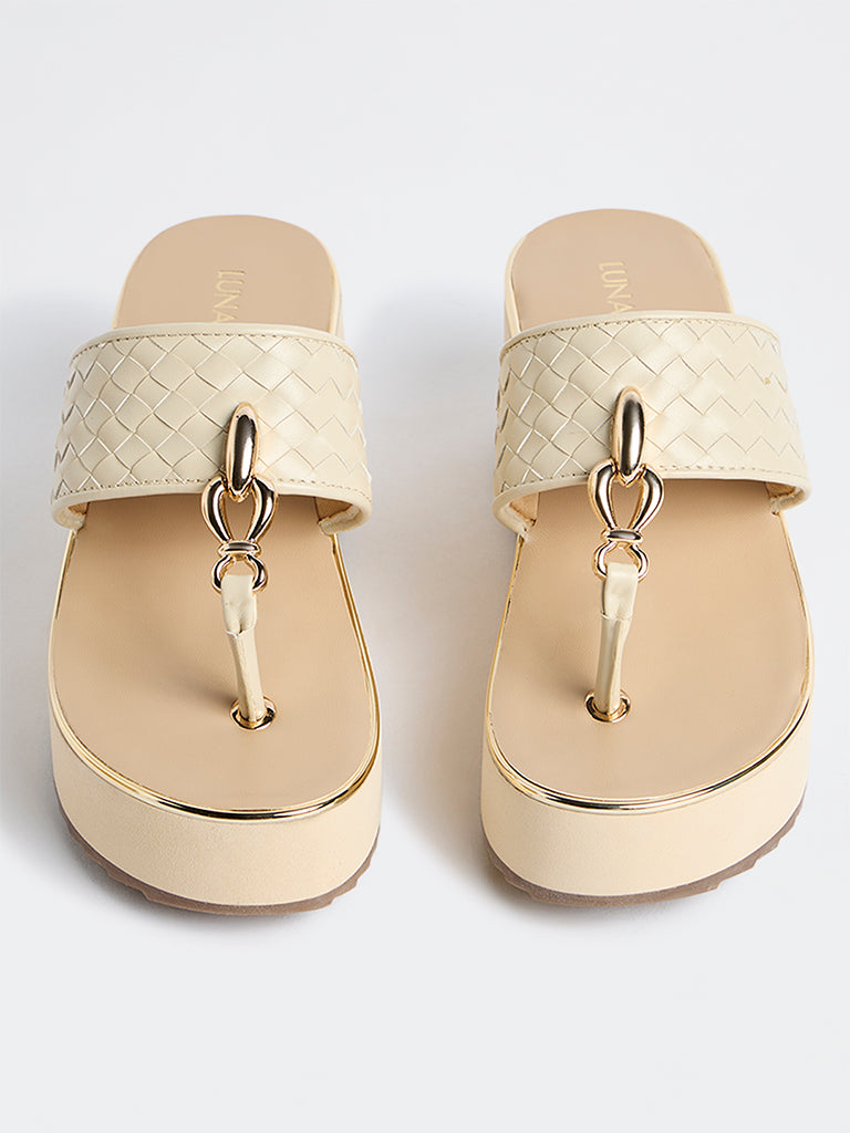LUNA BLU Ivory Thong-Strap Platform Heel Sandals