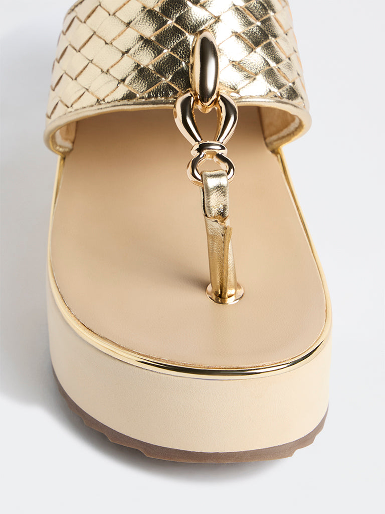 LUNA BLU Light Gold Thong-Strap Platform Heel Sandals