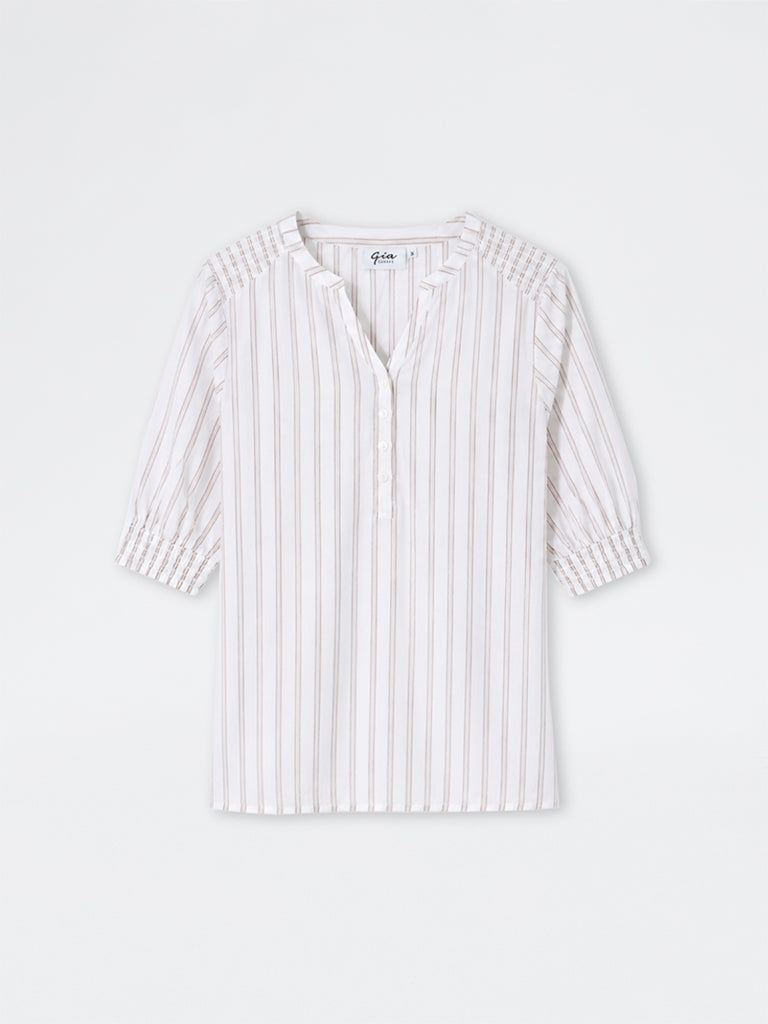 Gia Beige and White Striped Cotton Blouse