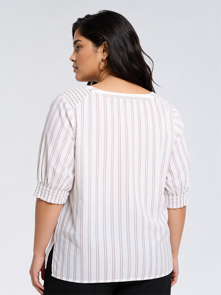 Gia Beige and White Striped Cotton Blouse