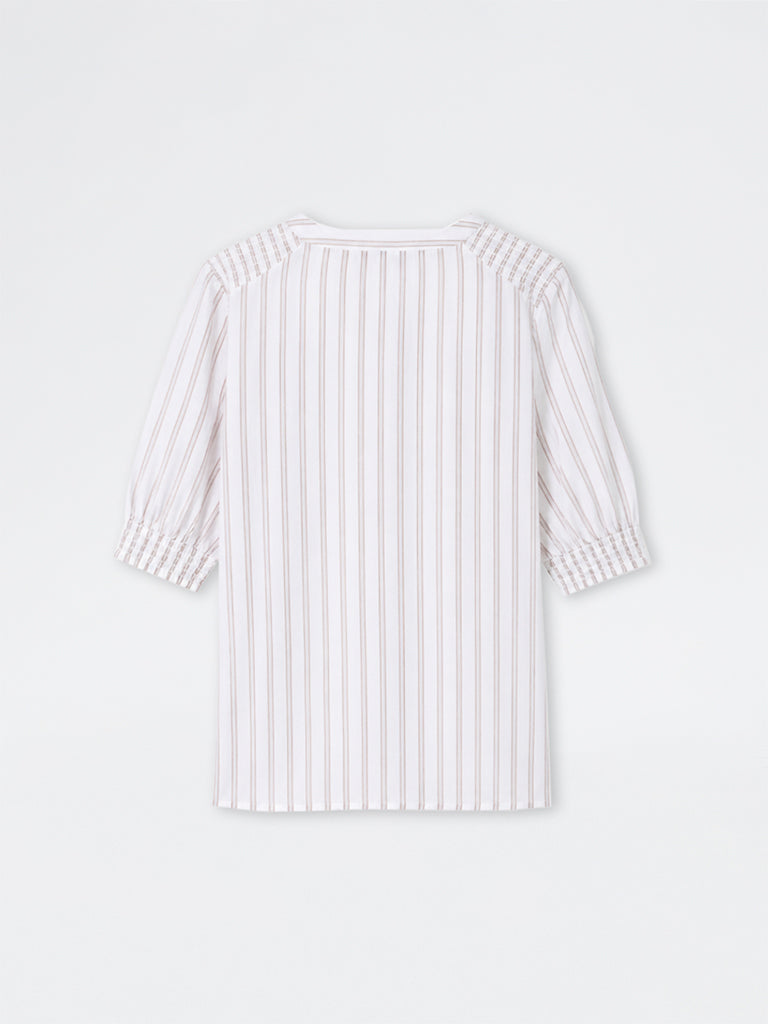 Gia Beige and White Striped Cotton Blouse