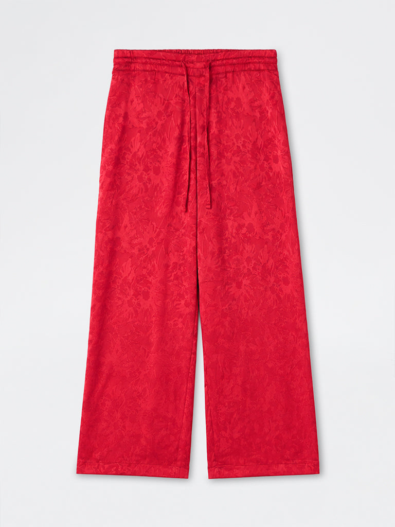 Gia Red Floral Jacquard High-Rise Pants