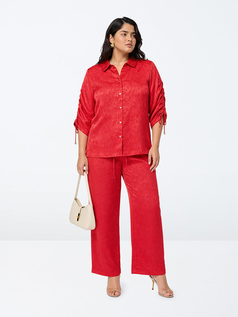 Gia Red Floral Jacquard High-Rise Pants