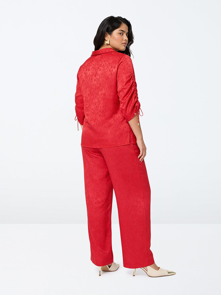 Gia Red Floral Jacquard High-Rise Pants