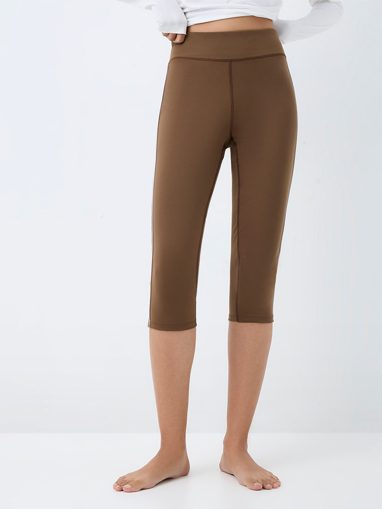 Nuoflexx Brown Pipeline-Detail High-Rise Capri Leggings