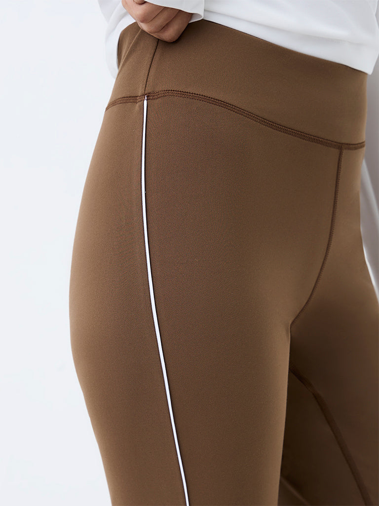 Nuoflexx Brown Pipeline-Detail High-Rise Capri Leggings