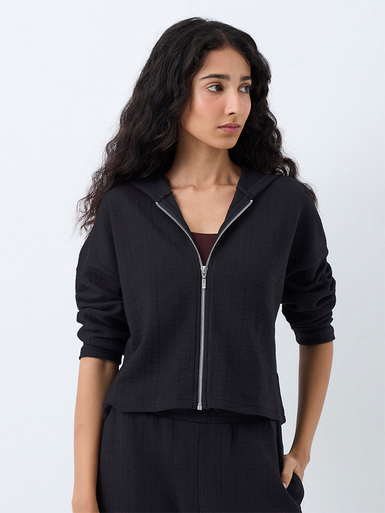 Nuoflexx Black Textured Cotton-Blend Jacket