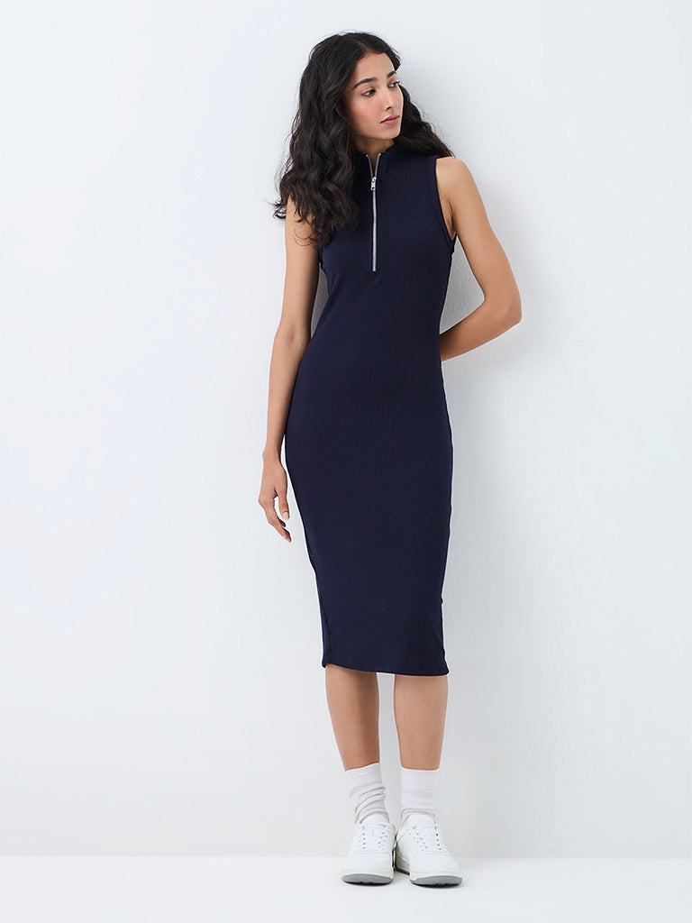 Nuoflexx Navy Ribbed Bodycon Dress