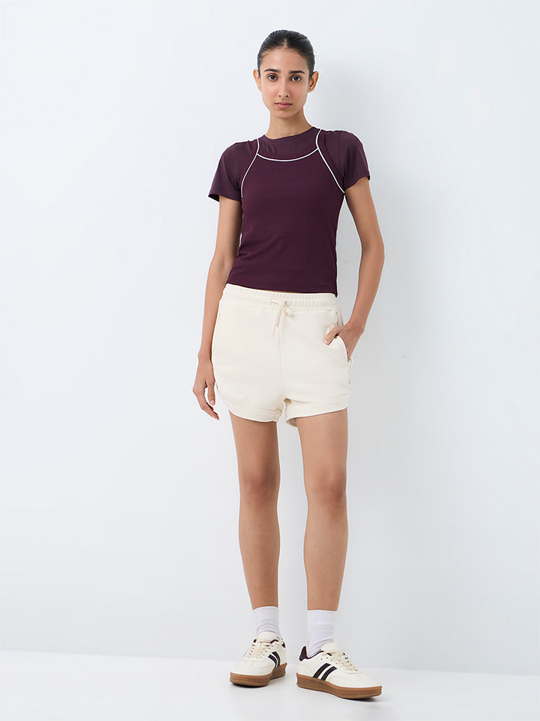 Nuoflexx Dark Plum Ribbed-Textured Top