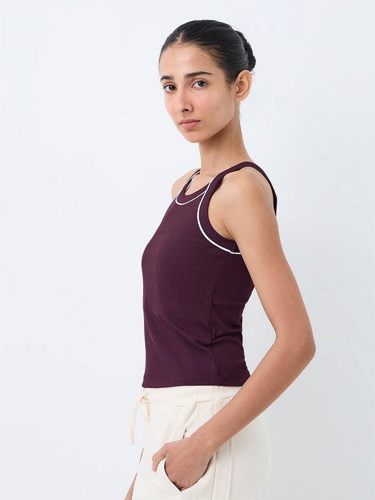 Nuoflexx Dark Plum Ribbed-Textured Top
