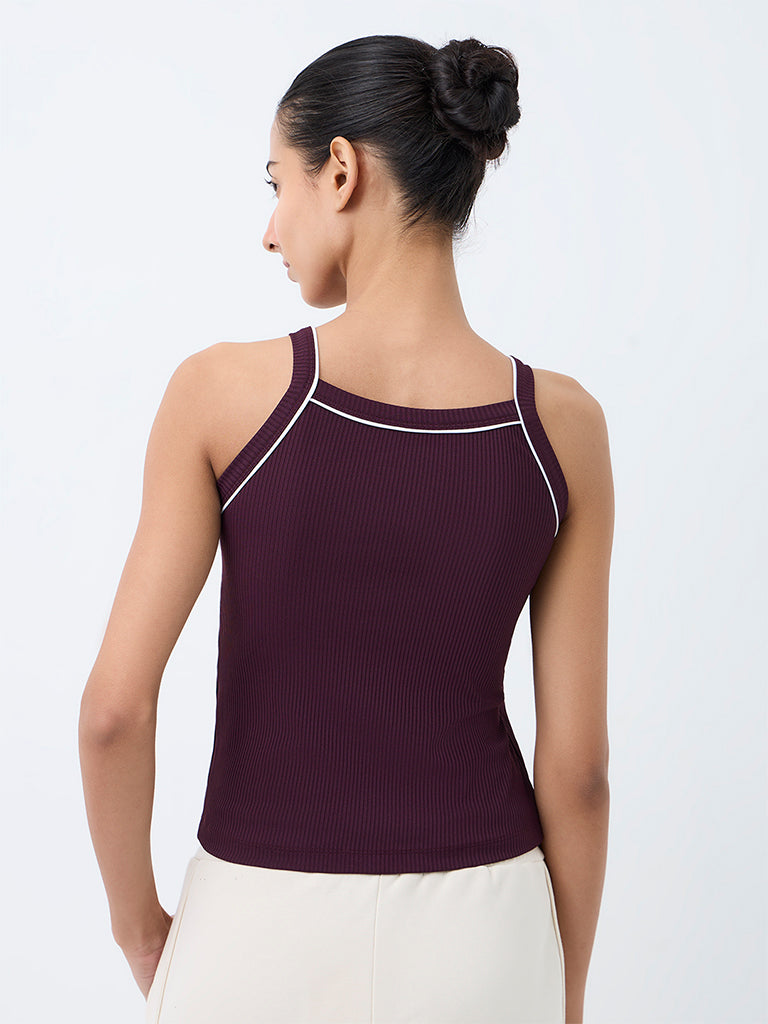 Nuoflexx Dark Plum Ribbed-Textured Top