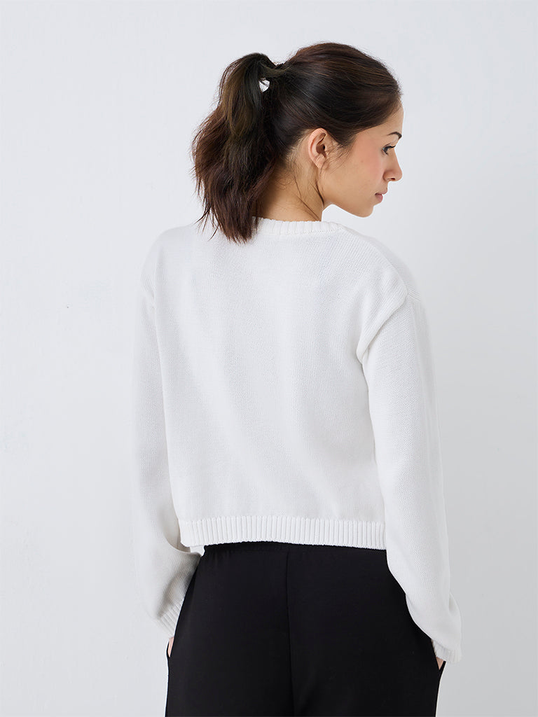 Nuoflexx White Knit-Textured Cotton-Blend Shrug