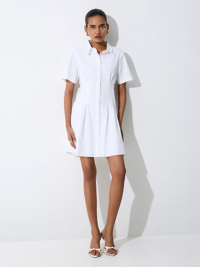 Wardrobe White Pleated Cotton Shirt Dress