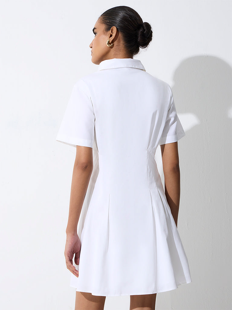 Wardrobe White Pleated Cotton Shirt Dress