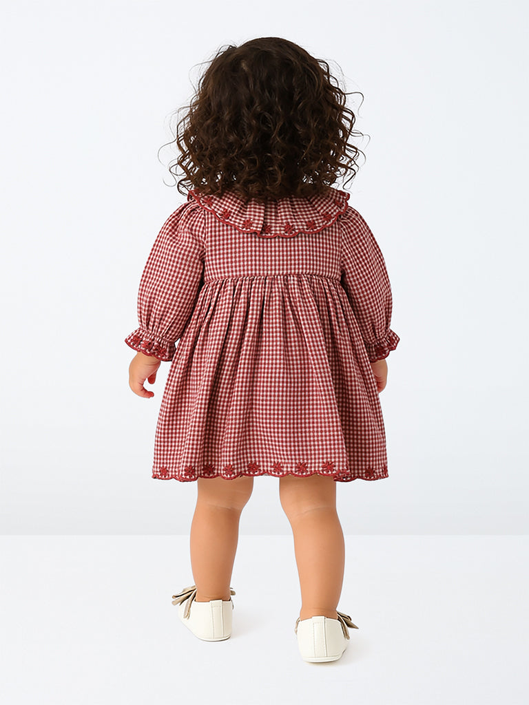 HOP Baby Girls Red Gingham Checkered Cotton A-Line Dress