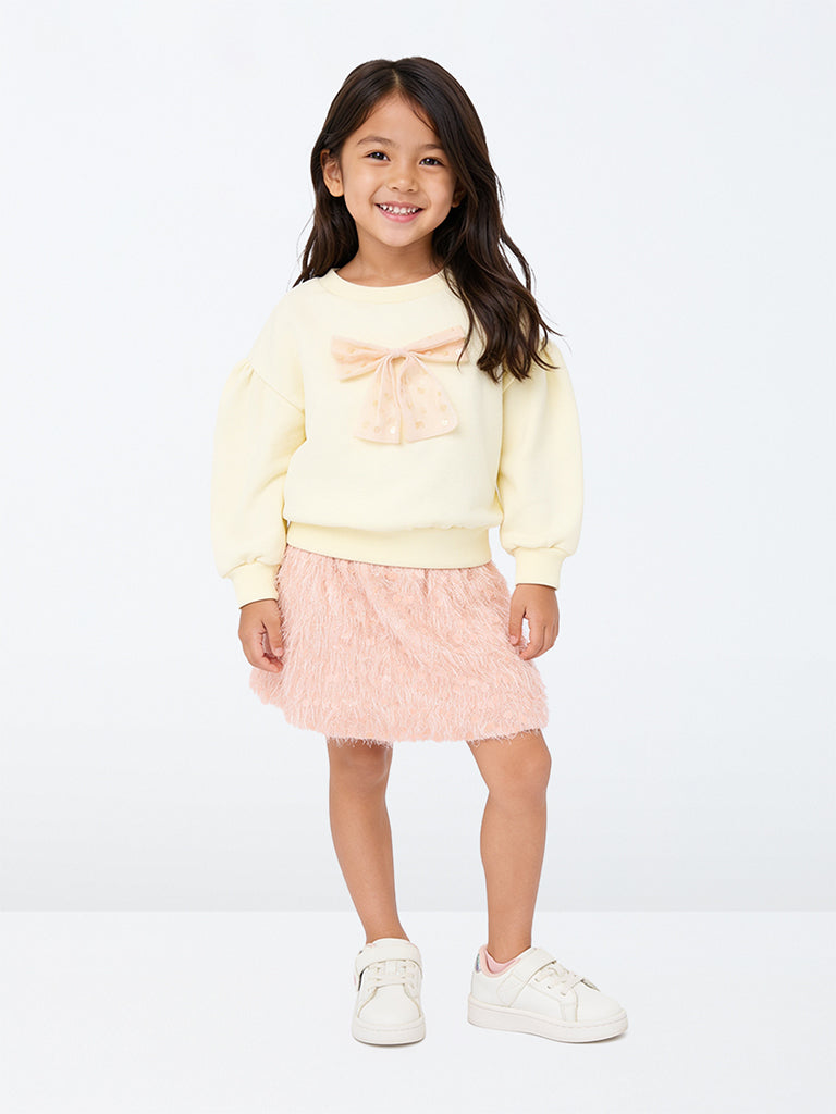 HOP Kids Girls Peach Fringe-Detailed High-Rise Skirt