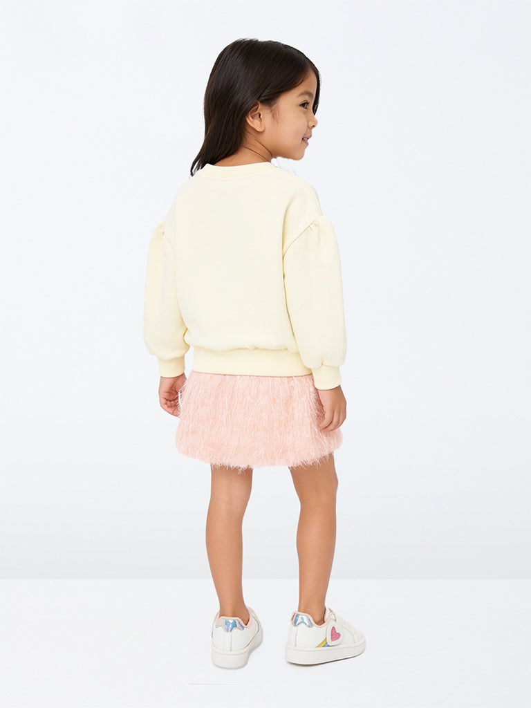 HOP Kids Girls Peach Fringe-Detailed High-Rise Skirt