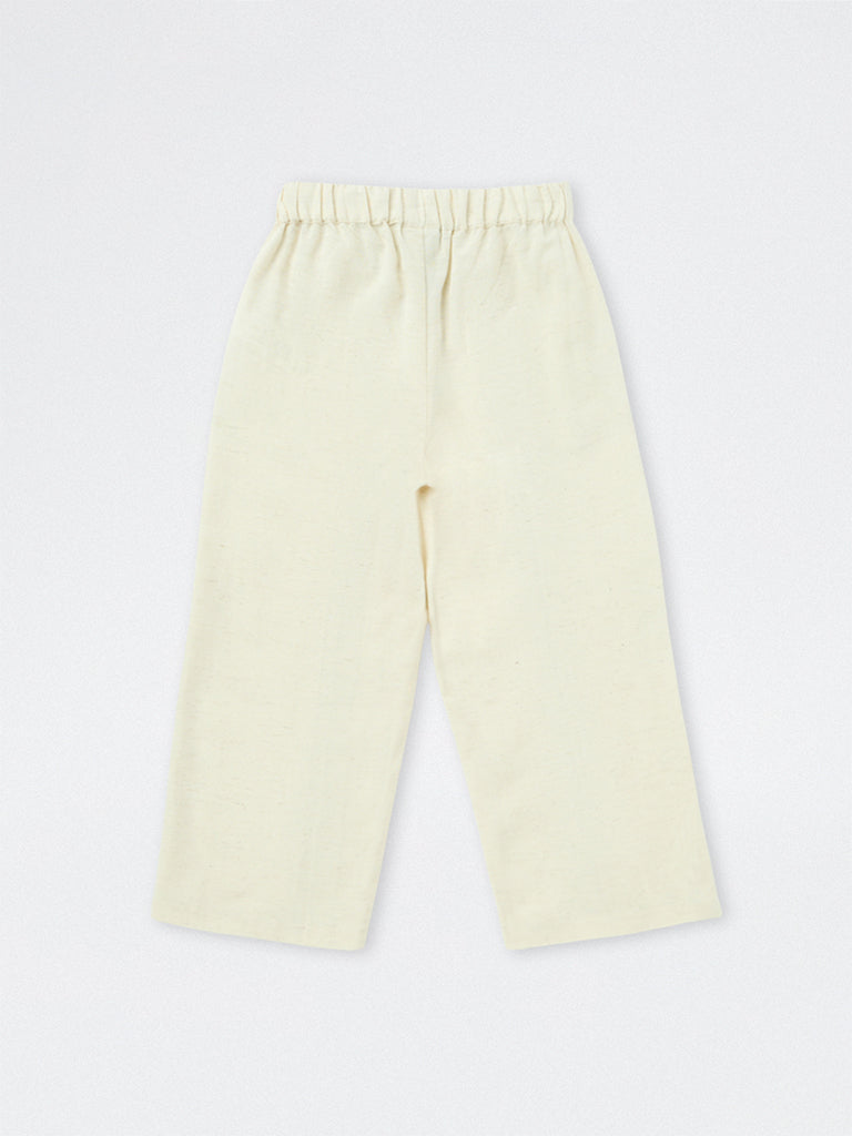 HOP Kids Girls Light Beige Lace-Detailed High-Rise Trousers
