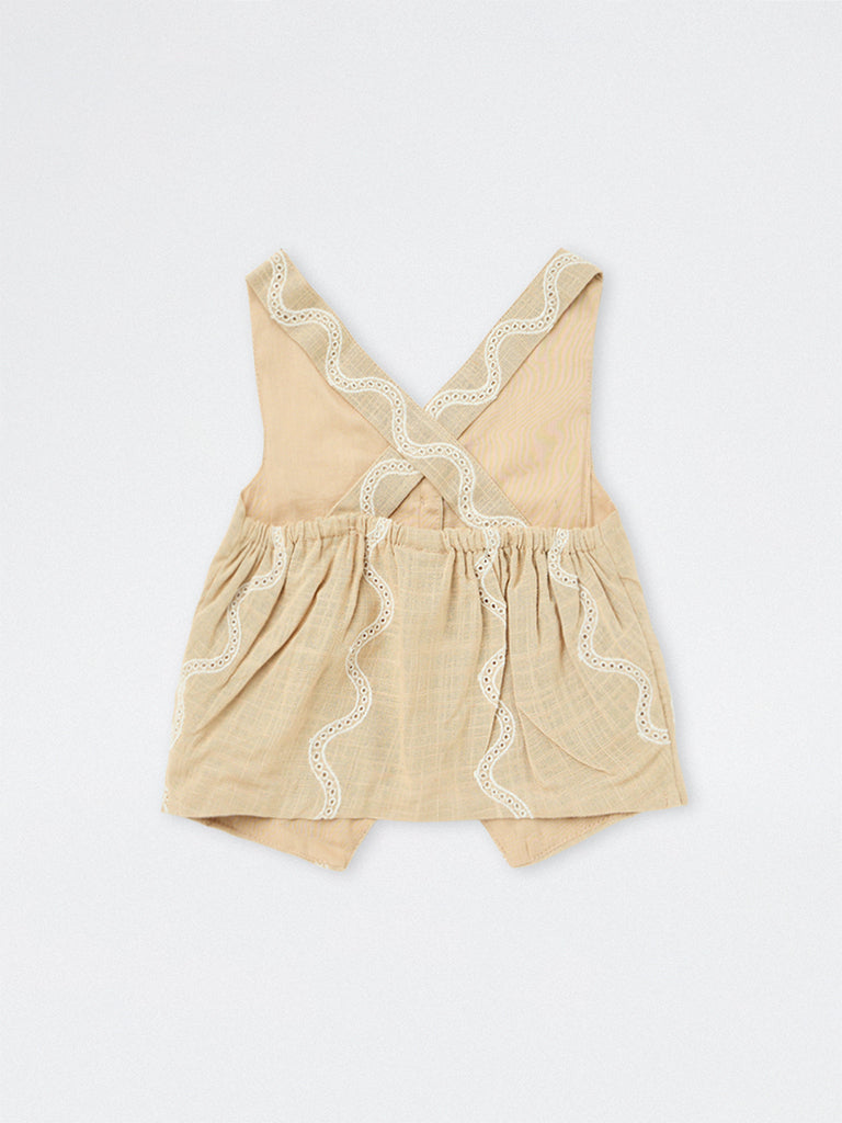 HOP Kids Girls Beige Embroidered Waistcoat