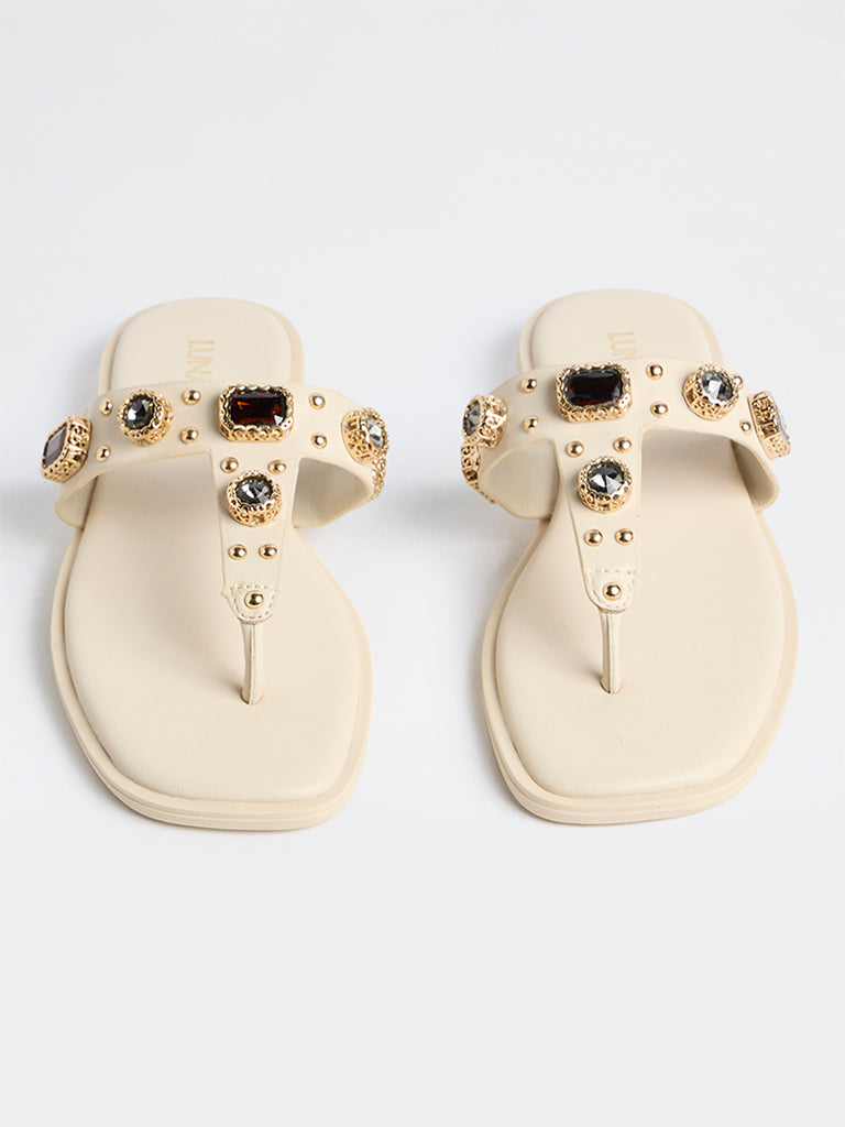 LUNA BLU Ivory Thong-Strap Stone Sandals
