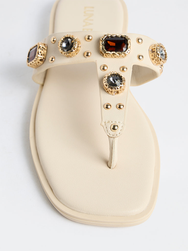 LUNA BLU Ivory Thong-Strap Stone Sandals