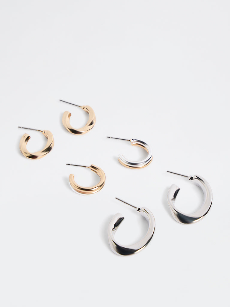 Westside Accessories Gold and Silver Multi-Hoop Earrings - Pack of 3
