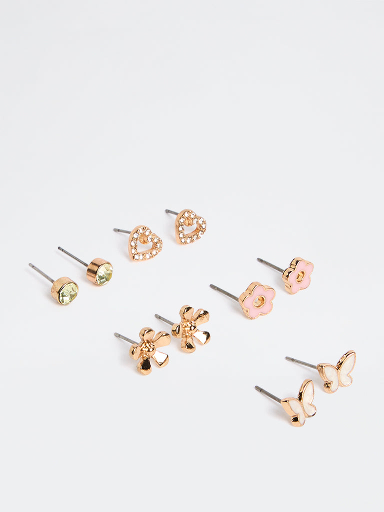 Westside Accessories Gold Multi-Stud Assorted Earrings - Pack of 5