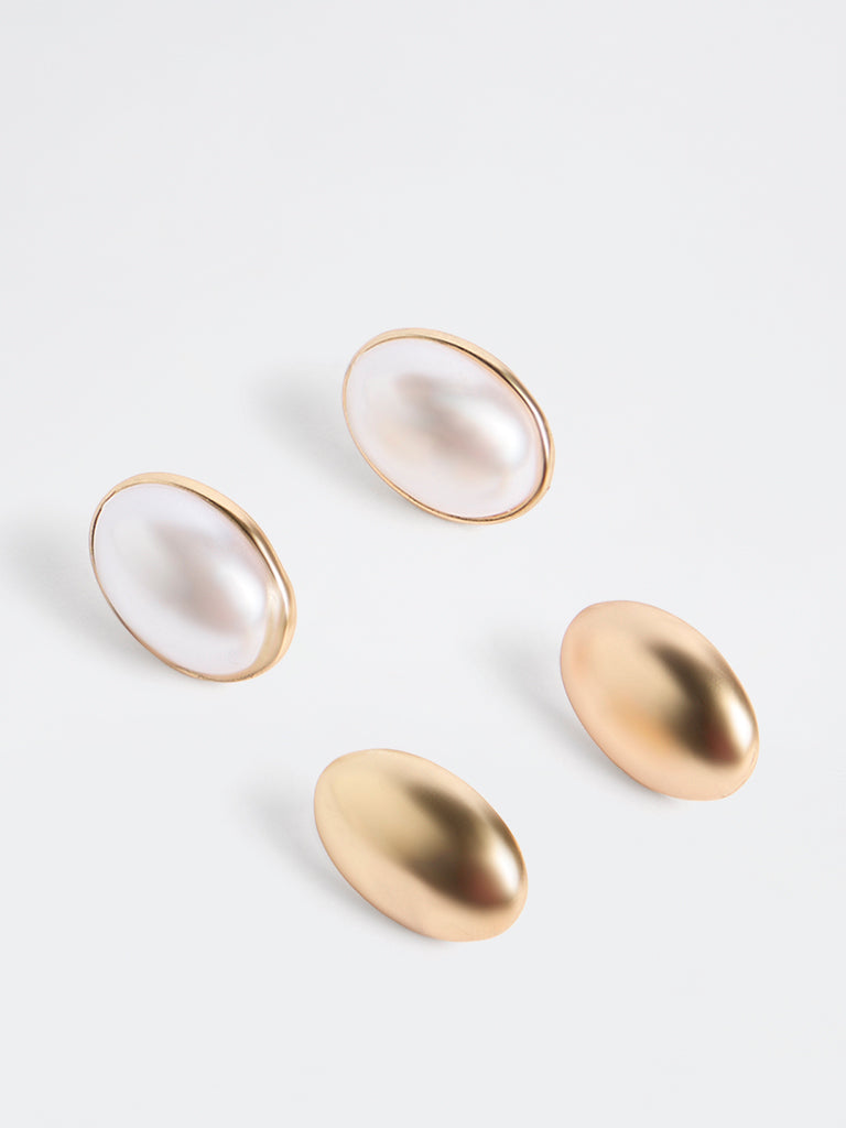 Westside Accessories Gold and White Stud Earrings - Pack of 2