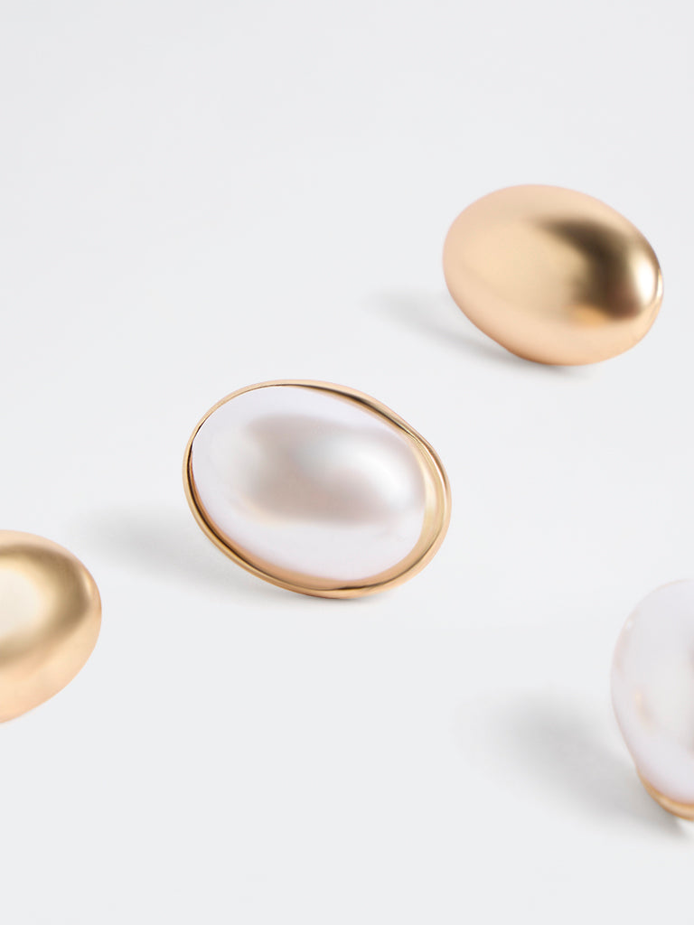 Westside Accessories Gold and White Stud Earrings - Pack of 2