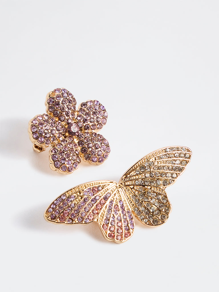 Westside Accessories Lilac Floral and Butterfly Metal Brooch  - Pack of 2