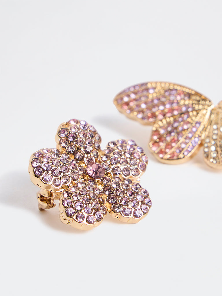 Westside Accessories Lilac Floral and Butterfly Metal Brooch  - Pack of 2
