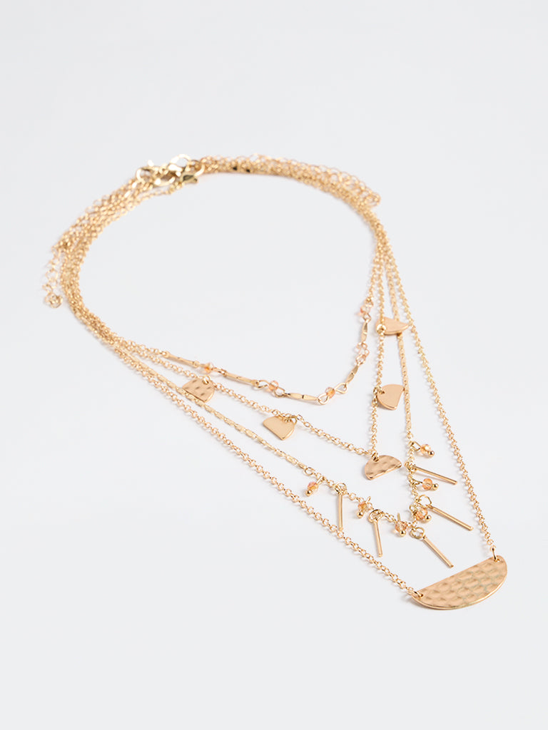 Westside Accessories Gold Geometric Charm 4-Layer Chain Necklace