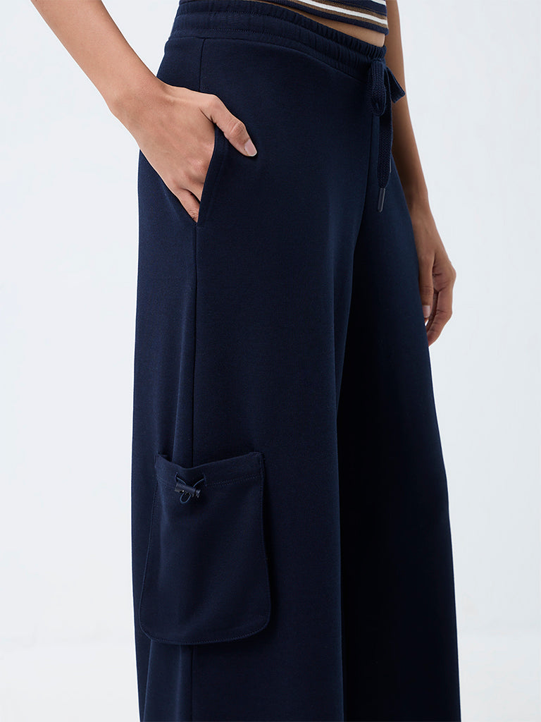 Nuoflexx Navy Cargo-Style High-Rise Track Pants