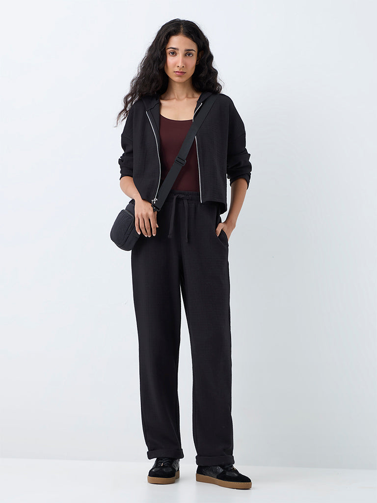 Nuoflexx Black Textured High-Rise Track Pants